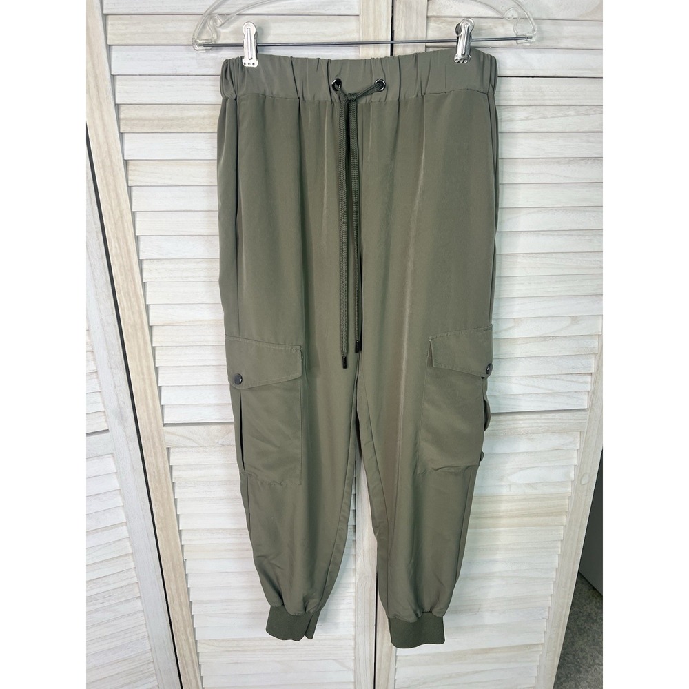 ZARA Women's Size S Green Jogger Pants Elastic Waist Pull On Tapered Adventure